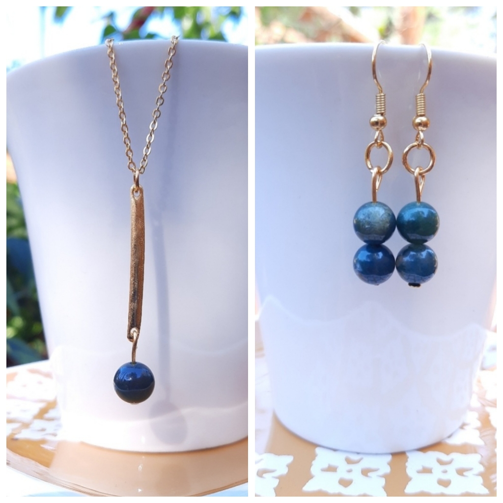 Moss Agate Stone Danity Bar Necklace Dangle Earrings Bundle 25$